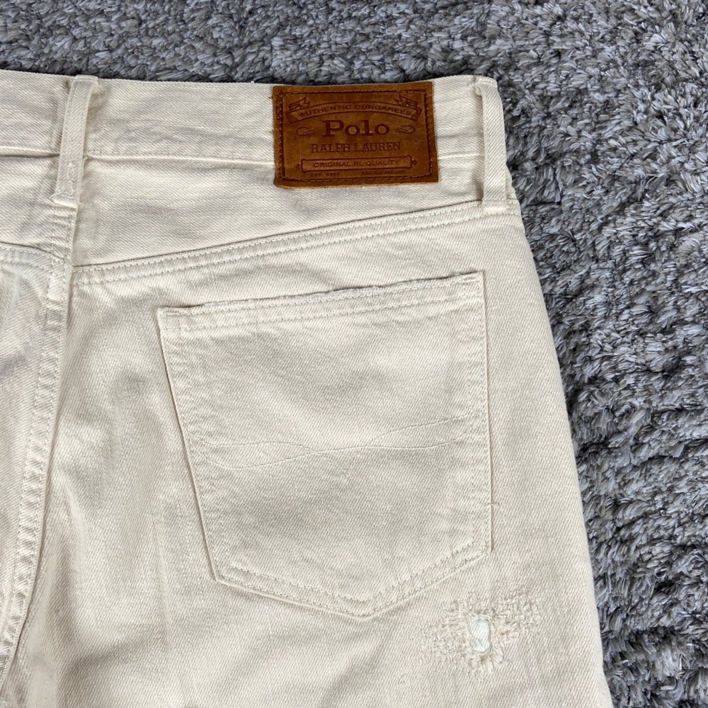 Polo Ralph Lauren Astor Slim Boyfriend Jeans Women 27 Ivory Patchwork Distressed
